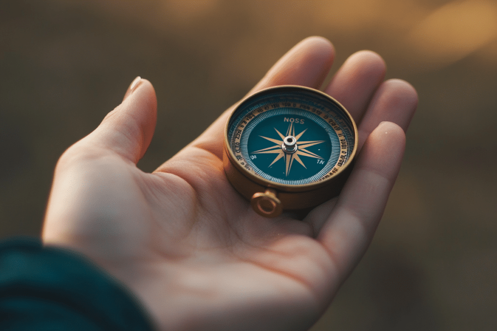 Mistet retning i livet. En hånd holder et kompas, der er ikke virker ordentligt.